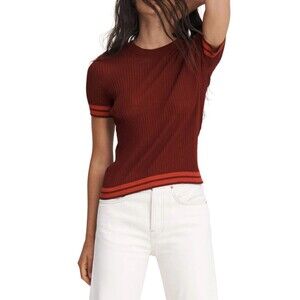 Rag & Bone Burgundy Stripe Ribbed Short Sleeve Sweater Size X-Small/P